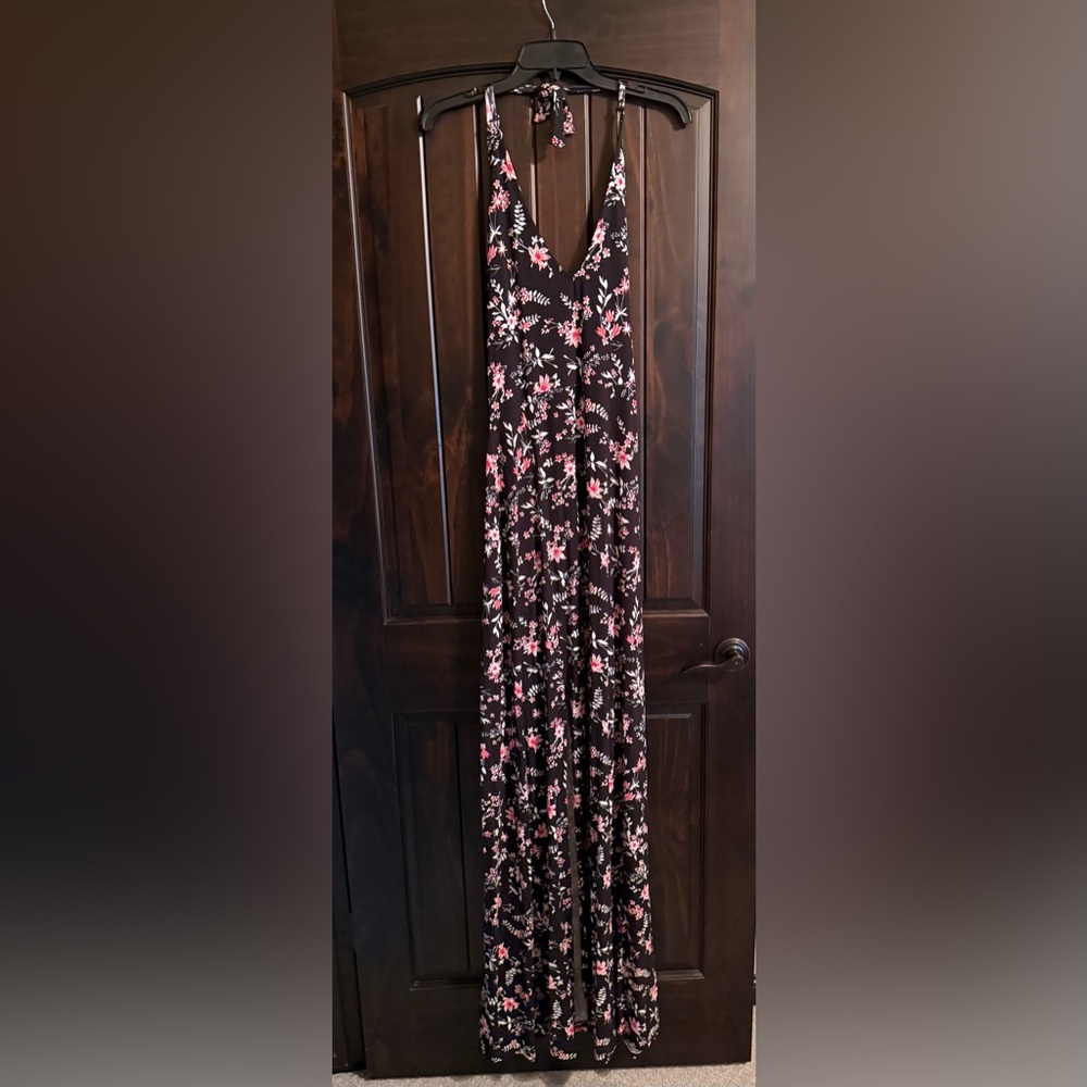 Long Tall Sally LTS Sleeveless Black Pink Floral Halter Dress Women's US 8 NWT
